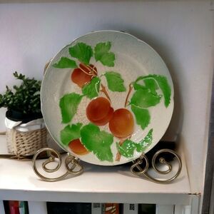 St Clement Majolica Plate Fruit Plums Peach Faience Antique Keller Guerin France